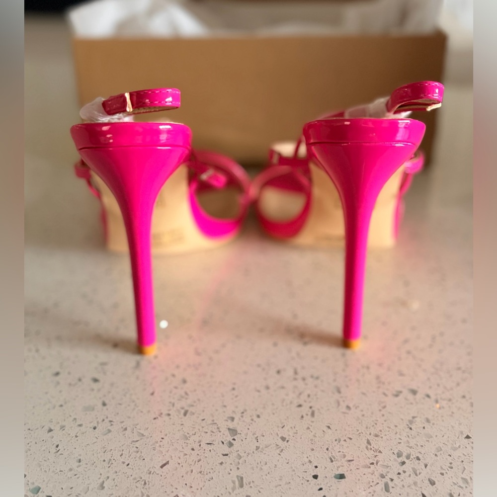 Hot Pink Patent Strappy High Heel Sandals Stilettos - Picture 9 of 9